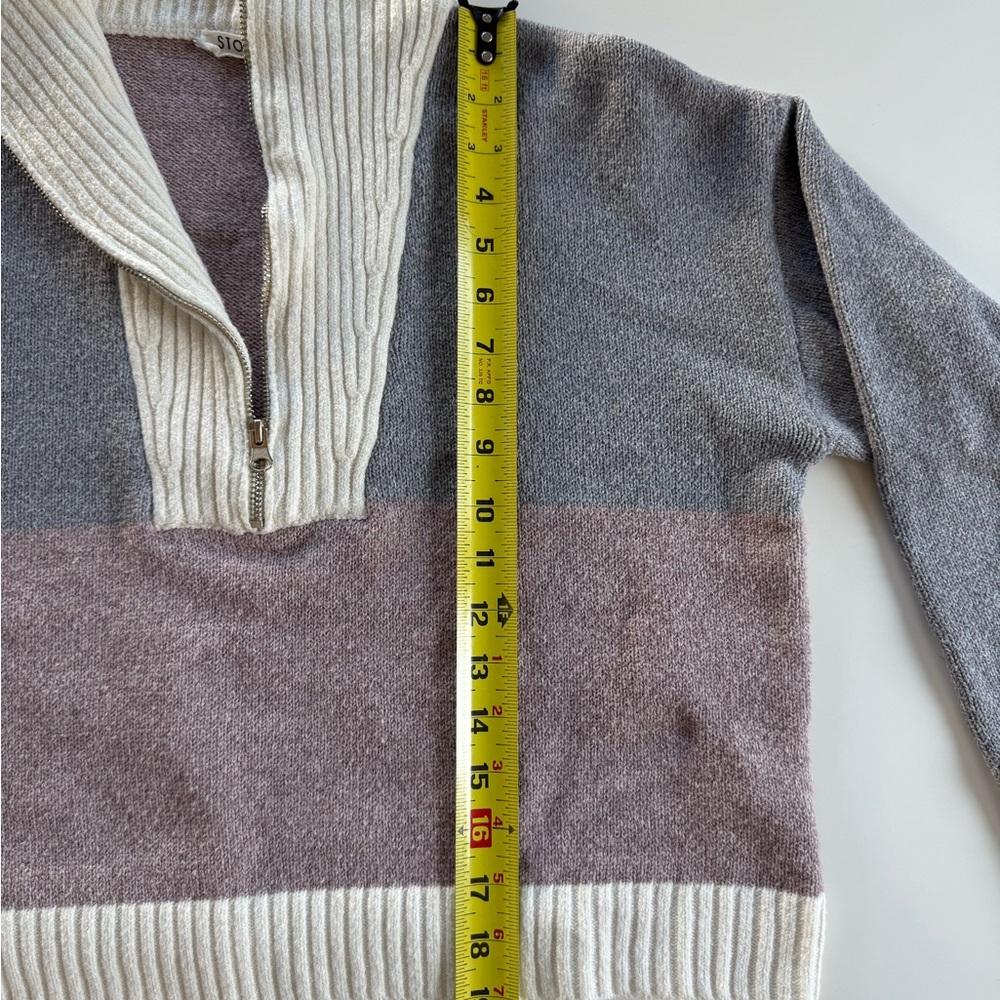 Stories~ 1/4 Zip Sweater~Women’s Med~Bloc Color~Cream/Gray/Mauve~Oversized~Cozy - Picture 5 of 11